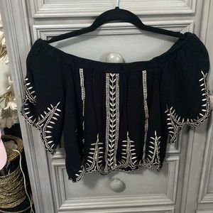 “Off the Shoulder” black embroidered top